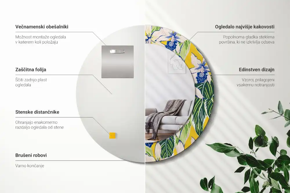 Oglindă decorativă rotundă de perete model orhidee