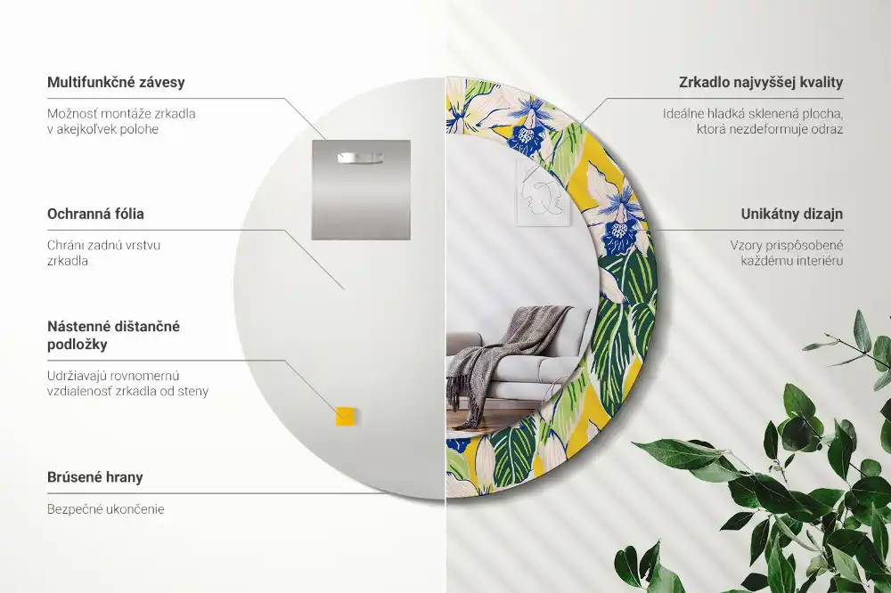Oglindă decorativă rotundă de perete model orhidee
