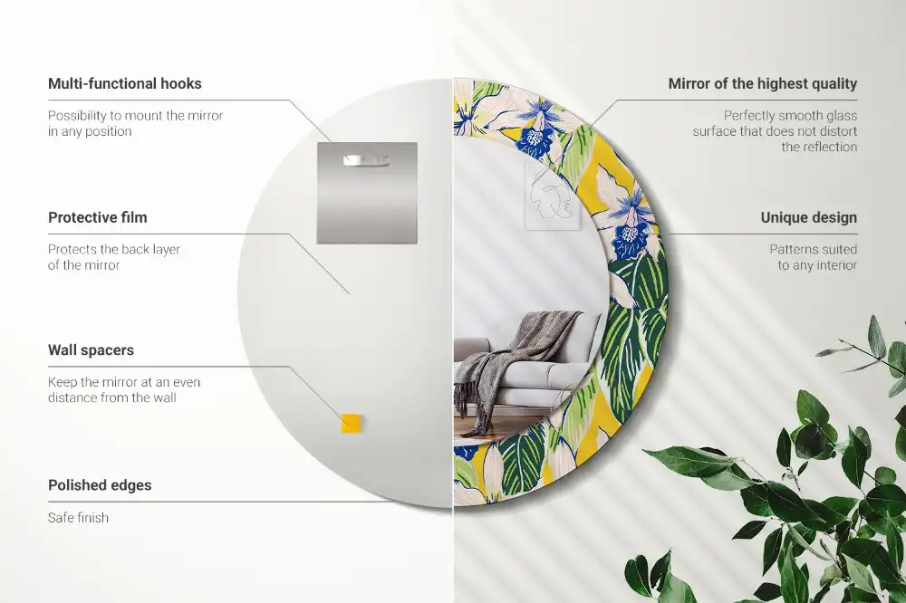 Oglindă decorativă rotundă de perete model orhidee