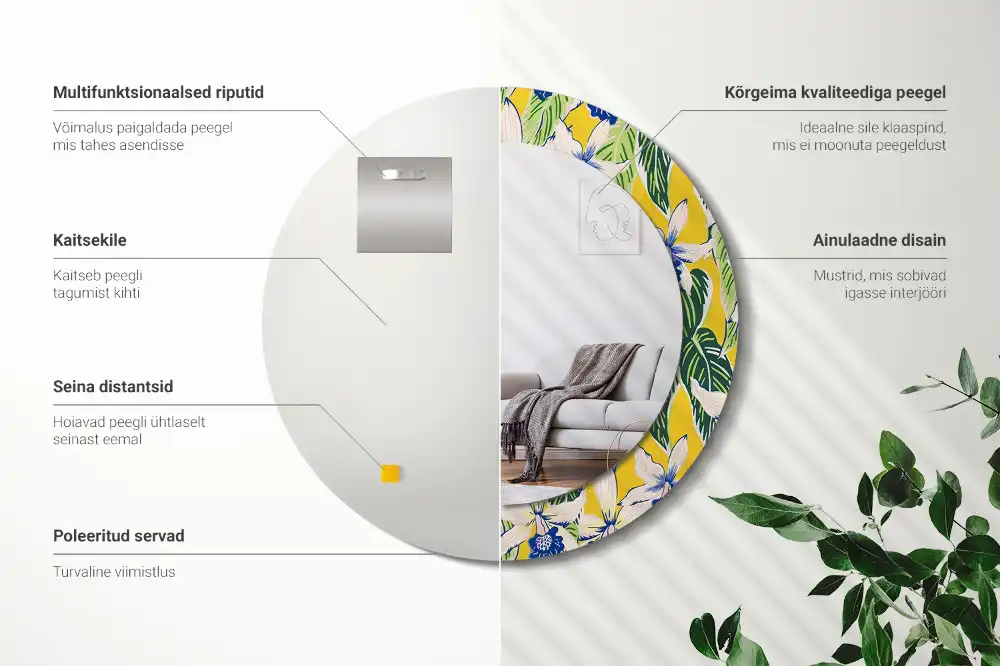 Oglindă decorativă rotundă de perete model orhidee