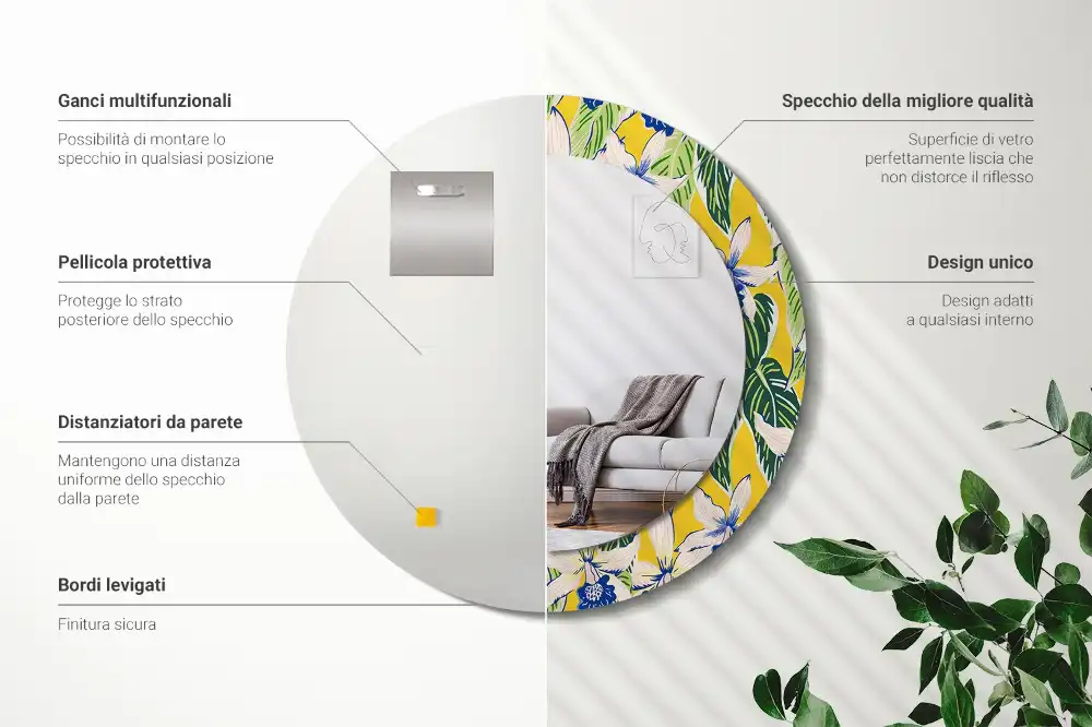 Oglindă decorativă rotundă de perete model orhidee