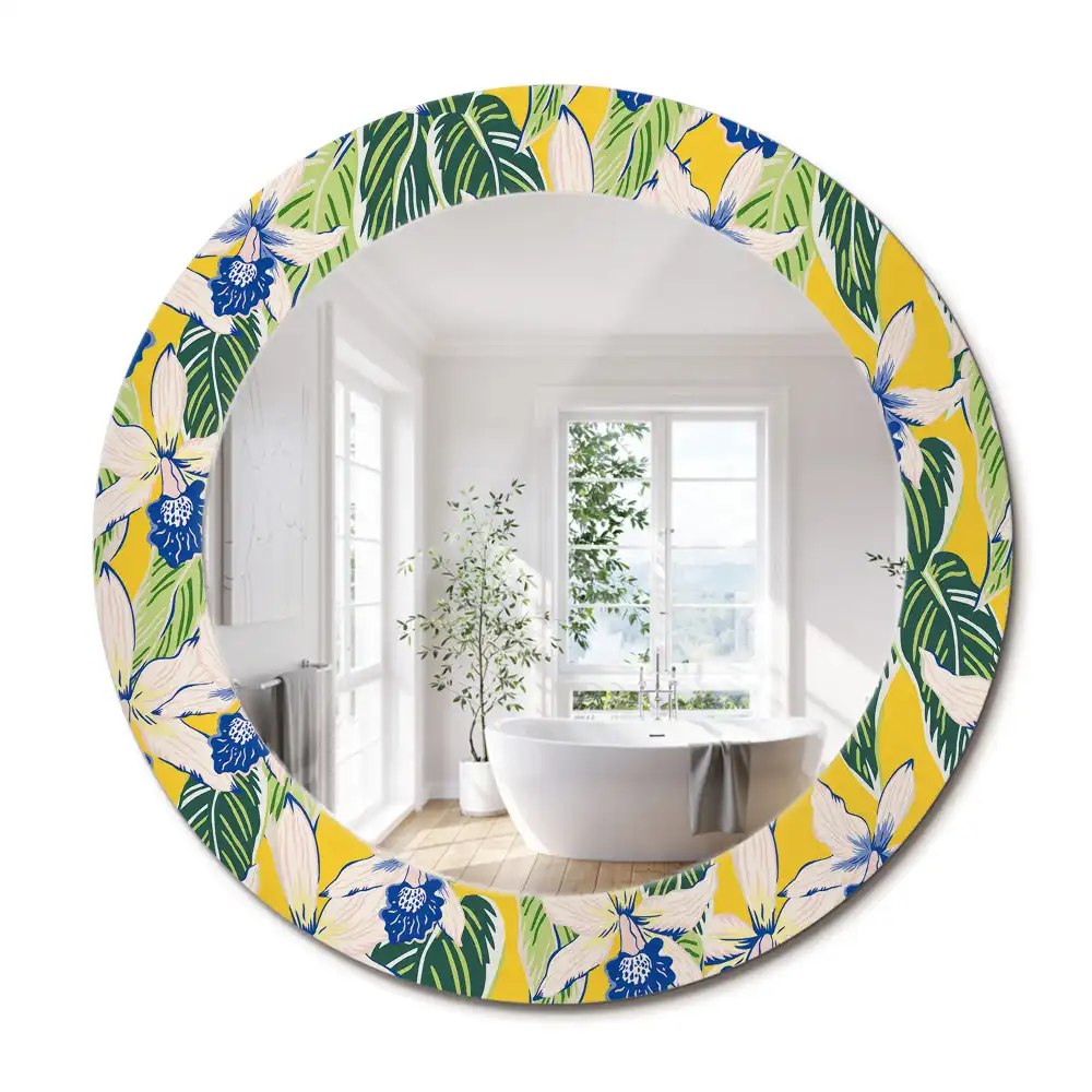 Oglindă decorativă rotundă de perete model orhidee