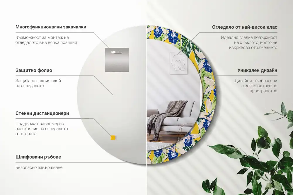 Oglindă decorativă rotundă de perete model orhidee