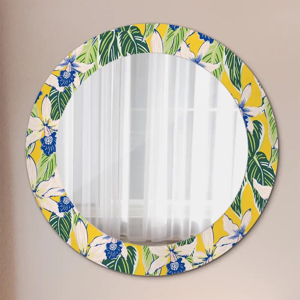 Oglindă decorativă rotundă de perete model orhidee