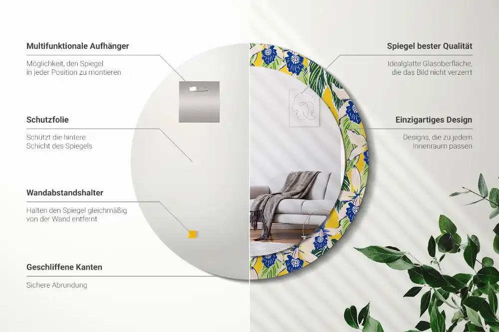Oglindă decorativă rotundă de perete model orhidee