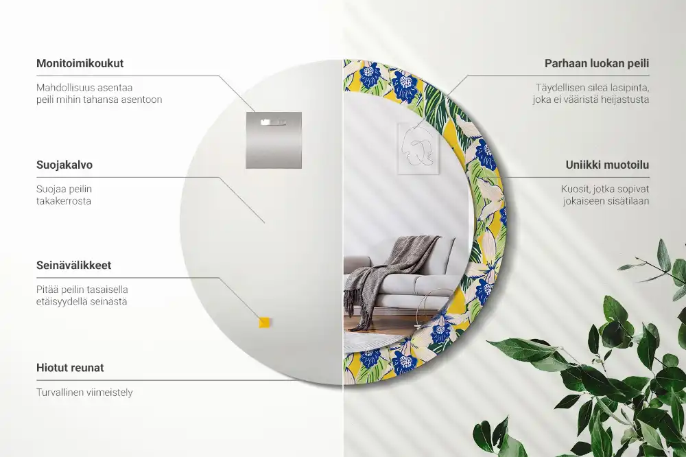 Oglindă decorativă rotundă de perete model orhidee