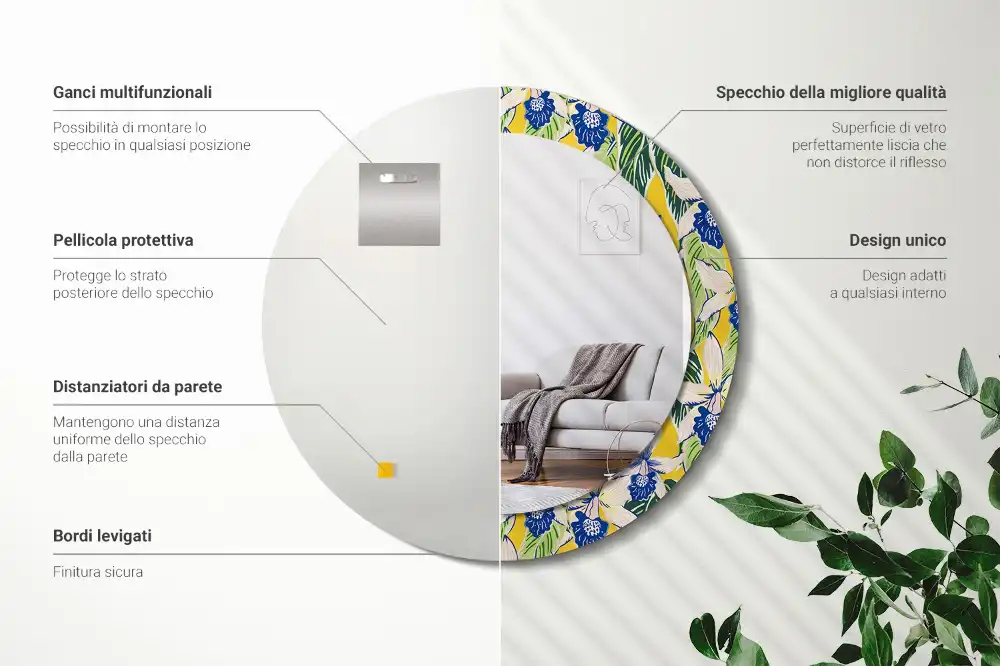 Oglindă decorativă rotundă de perete model orhidee