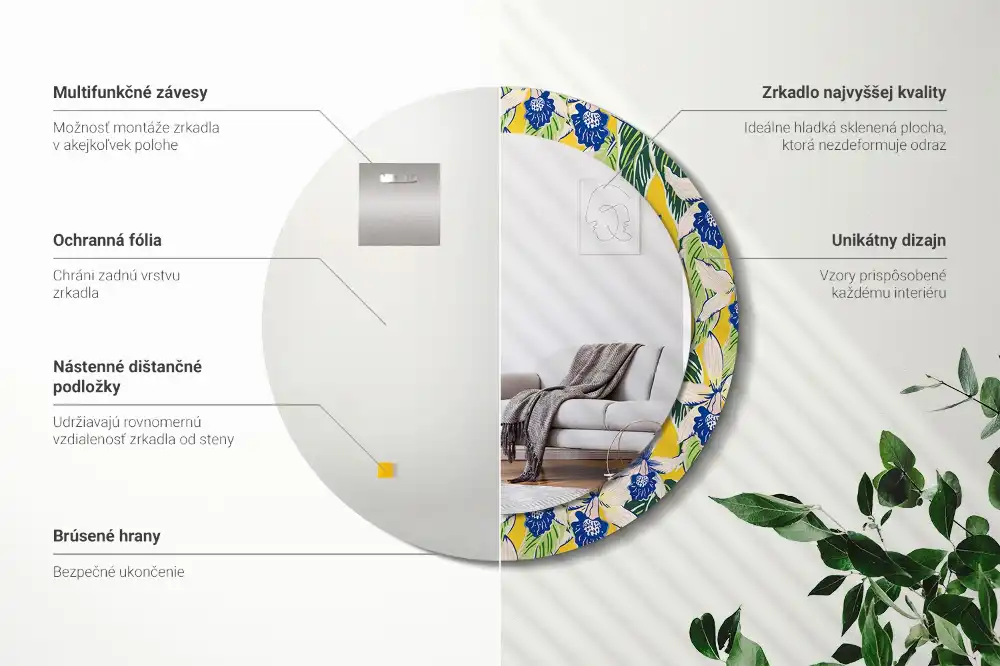 Oglindă decorativă rotundă de perete model orhidee