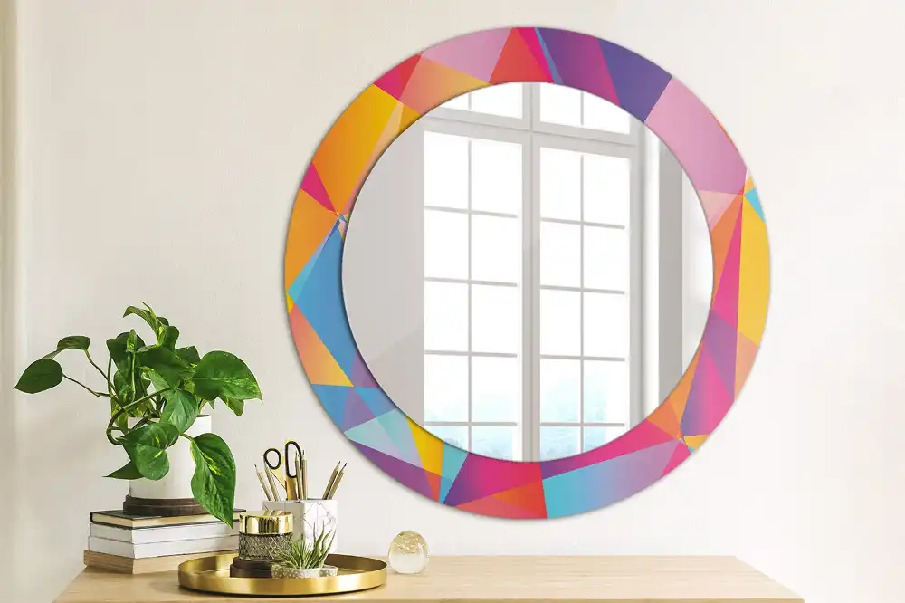 Oglindă rotundă cu ramă cu imprimeu geometric