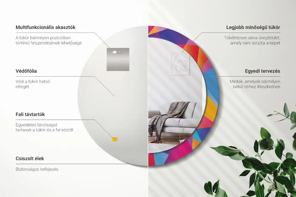 Oglindă rotundă cu ramă cu imprimeu geometric