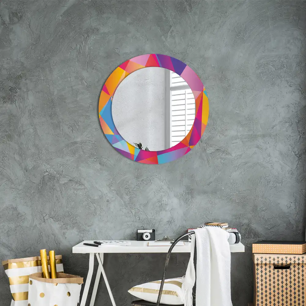 Oglindă rotundă cu ramă cu imprimeu geometric