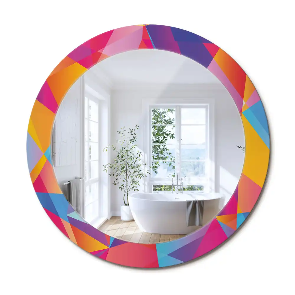 Oglindă rotundă cu ramă cu imprimeu geometric