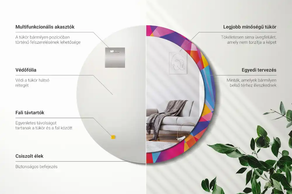 Oglindă rotundă cu ramă cu imprimeu geometric