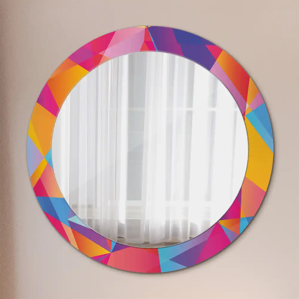 Oglindă rotundă cu ramă cu imprimeu geometric