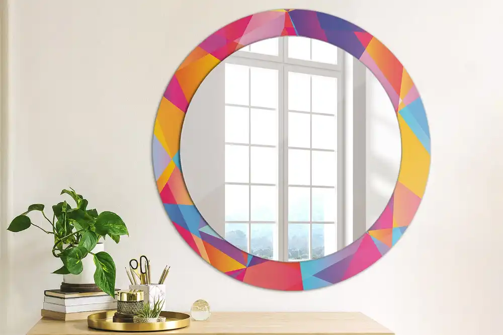 Oglindă rotundă cu ramă cu imprimeu geometric