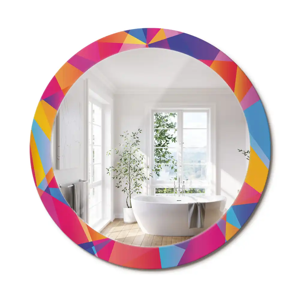 Oglindă rotundă cu ramă cu imprimeu geometric