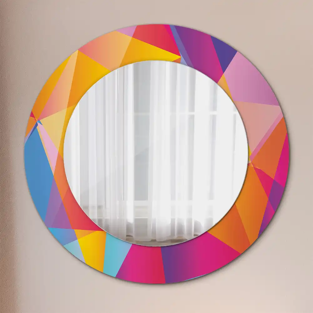 Oglindă rotundă cu ramă cu imprimeu geometric