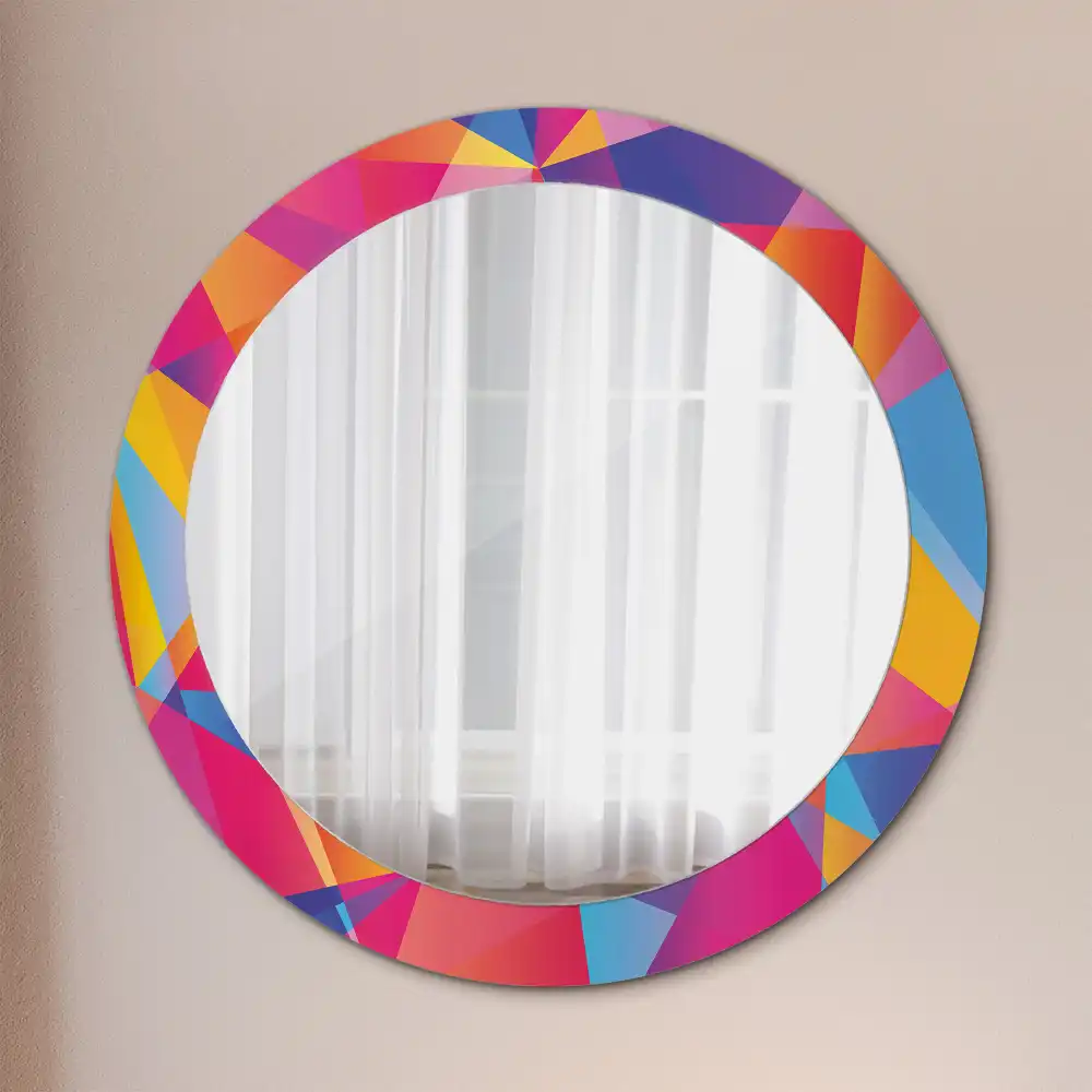 Oglindă rotundă cu ramă cu imprimeu geometric