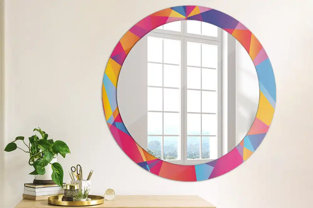 Oglindă rotundă cu ramă cu imprimeu geometric