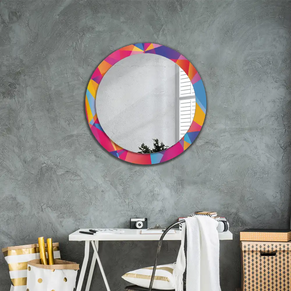 Oglindă rotundă cu ramă cu imprimeu geometric