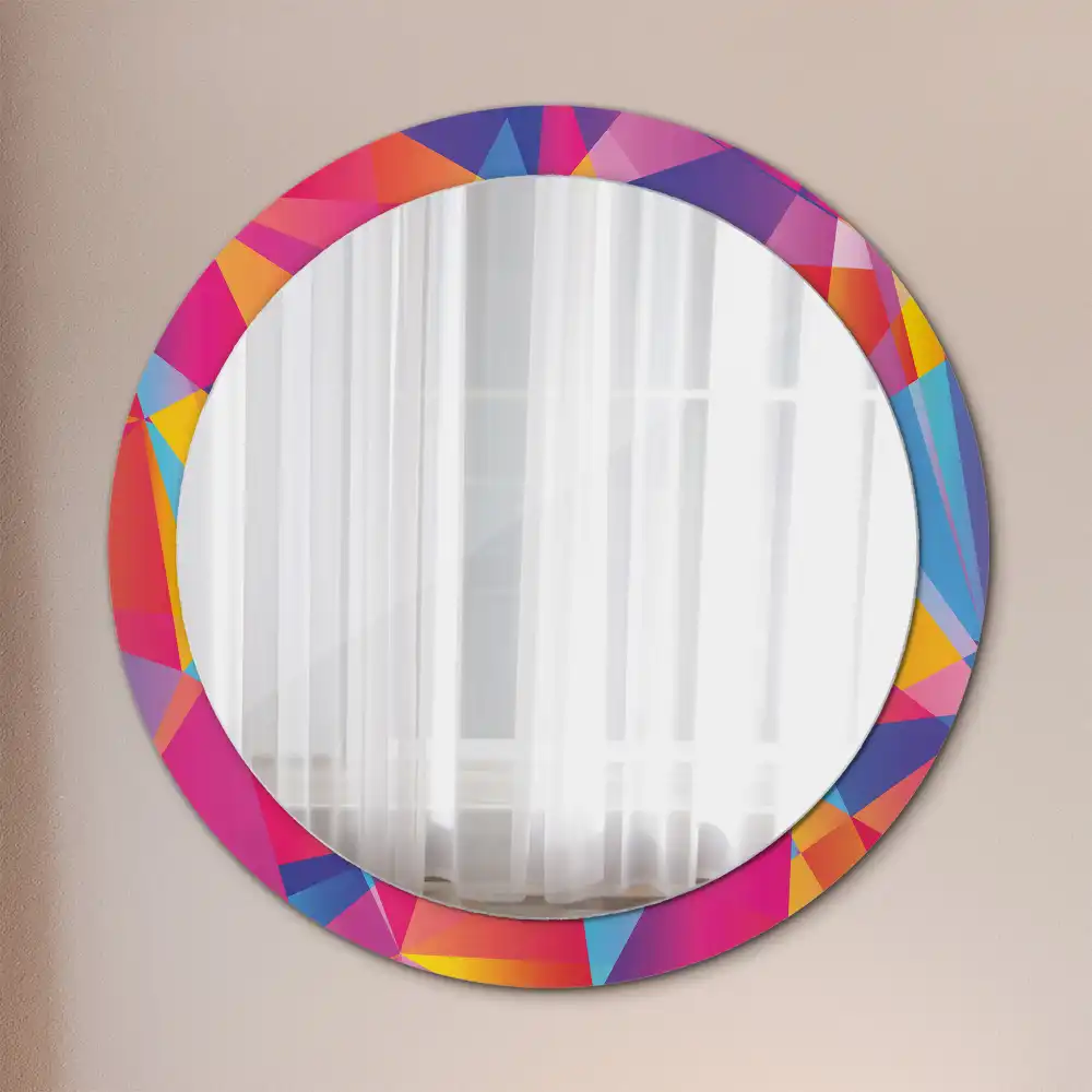Oglindă rotundă cu ramă cu imprimeu geometric