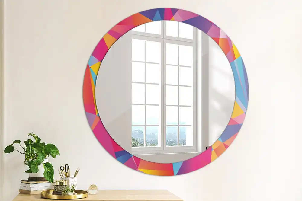 Oglindă rotundă cu ramă cu imprimeu geometric