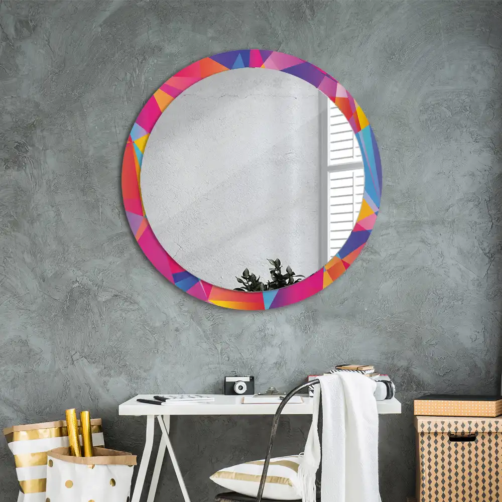 Oglindă rotundă cu ramă cu imprimeu geometric
