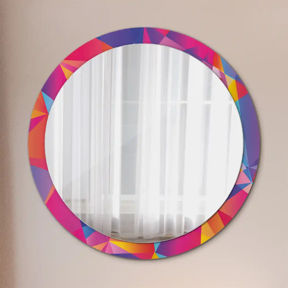 Oglindă rotundă cu ramă cu imprimeu geometric