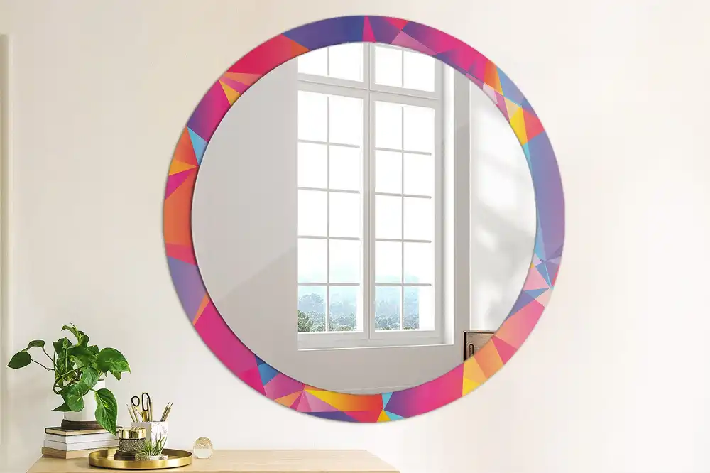 Oglindă rotundă cu ramă cu imprimeu geometric