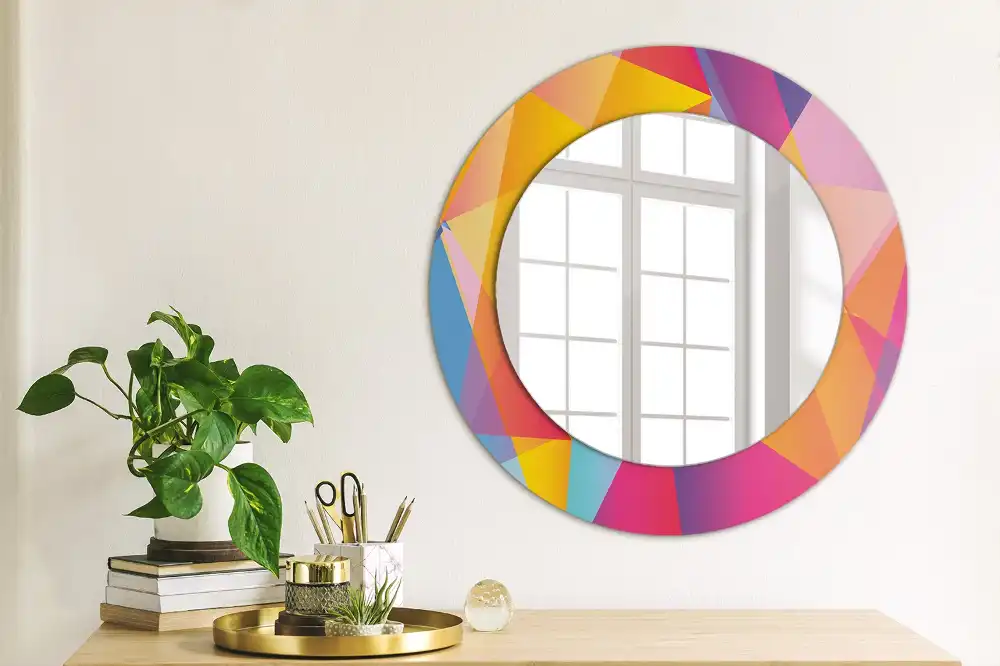 Oglindă rotundă cu ramă cu imprimeu geometric