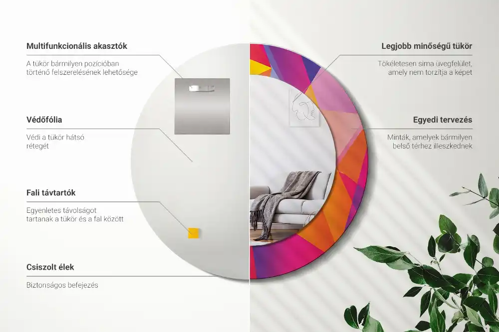 Oglindă rotundă cu ramă cu imprimeu geometric