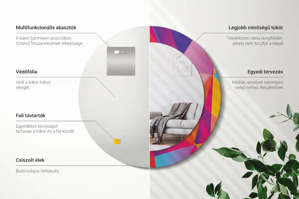 Oglindă rotundă cu ramă cu imprimeu geometric
