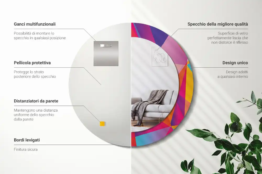 Oglindă rotundă cu ramă cu imprimeu geometric