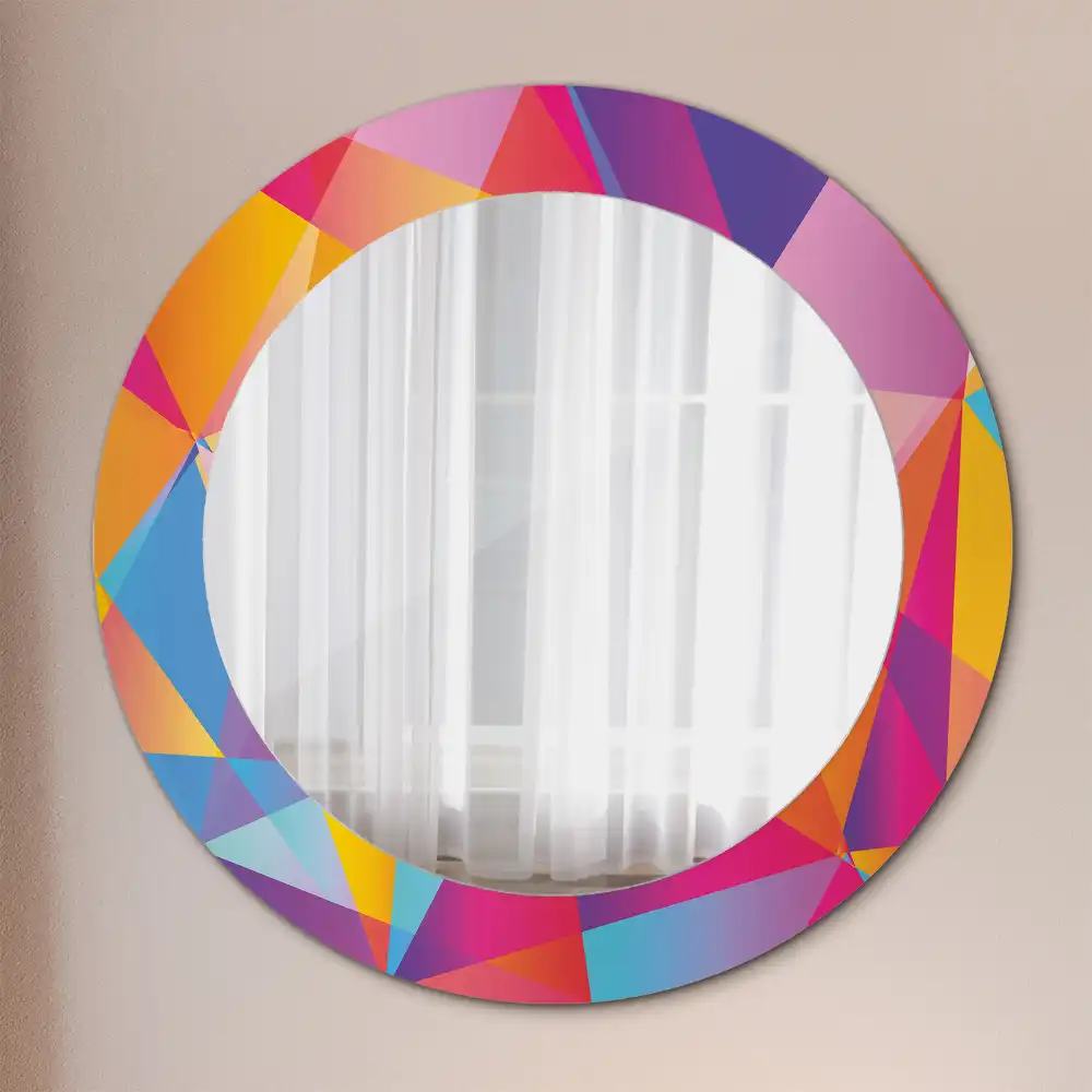 Oglindă rotundă cu ramă cu imprimeu geometric