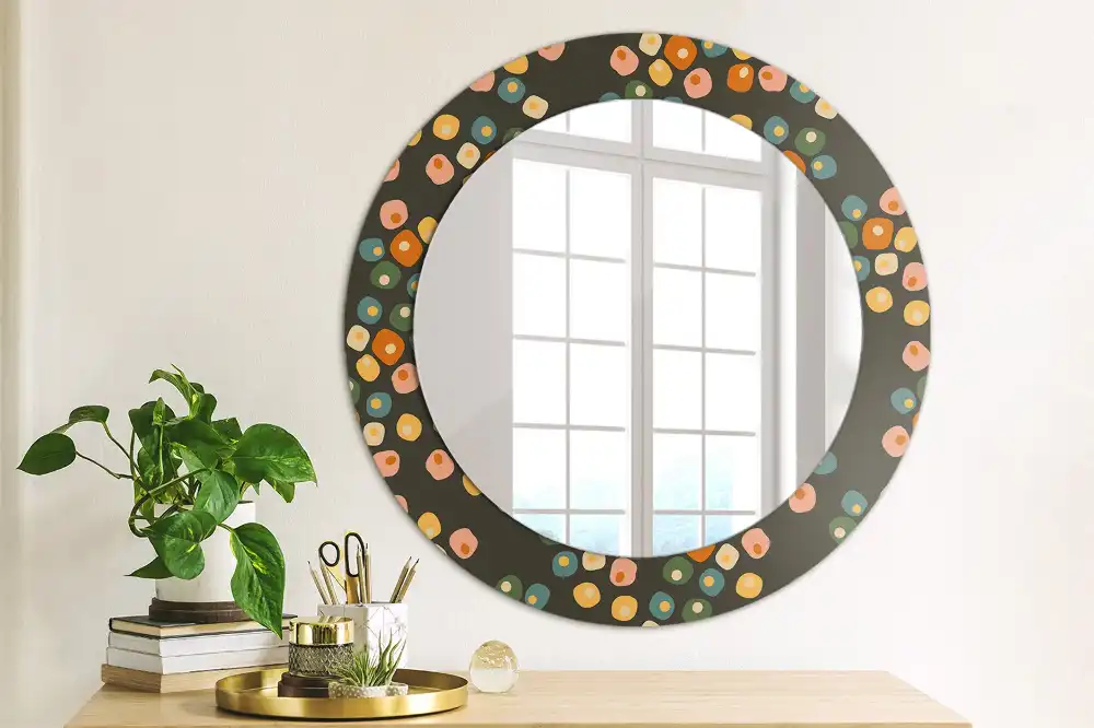 Oglindă rotundă decorativă cu model floral