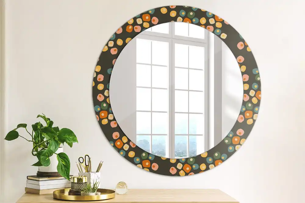 Oglindă rotundă decorativă cu model floral