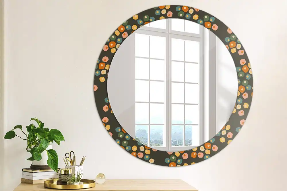 Oglindă rotundă decorativă cu model floral