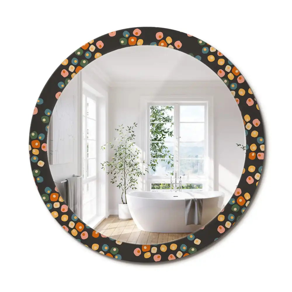 Oglindă rotundă decorativă cu model floral