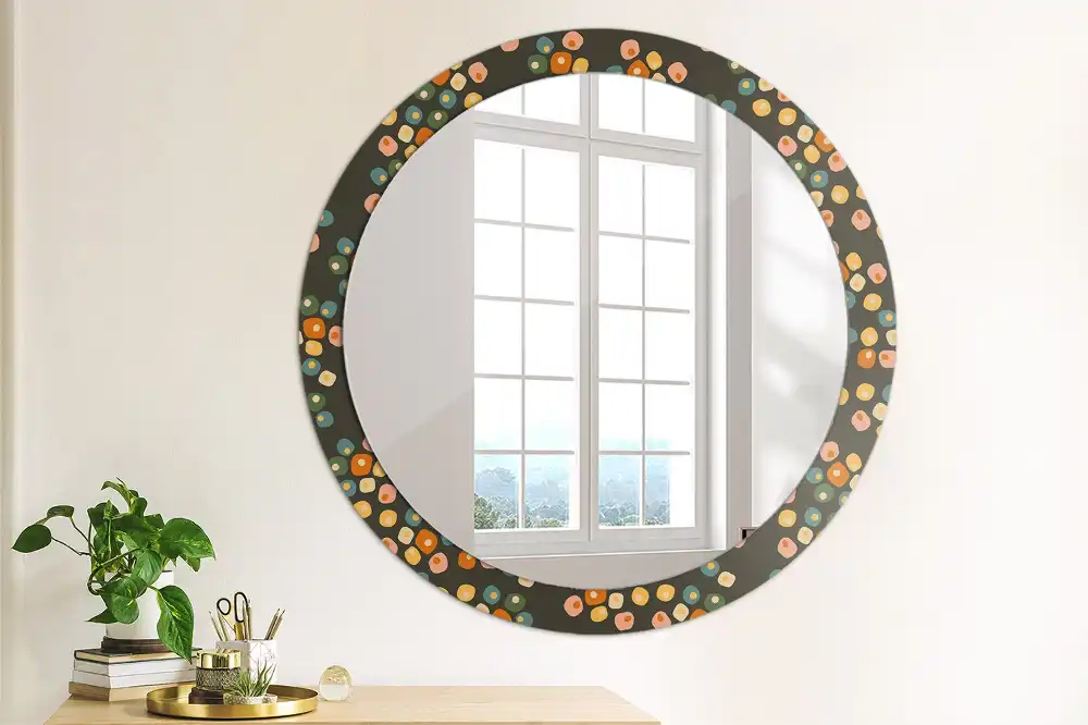 Oglindă rotundă decorativă cu model floral