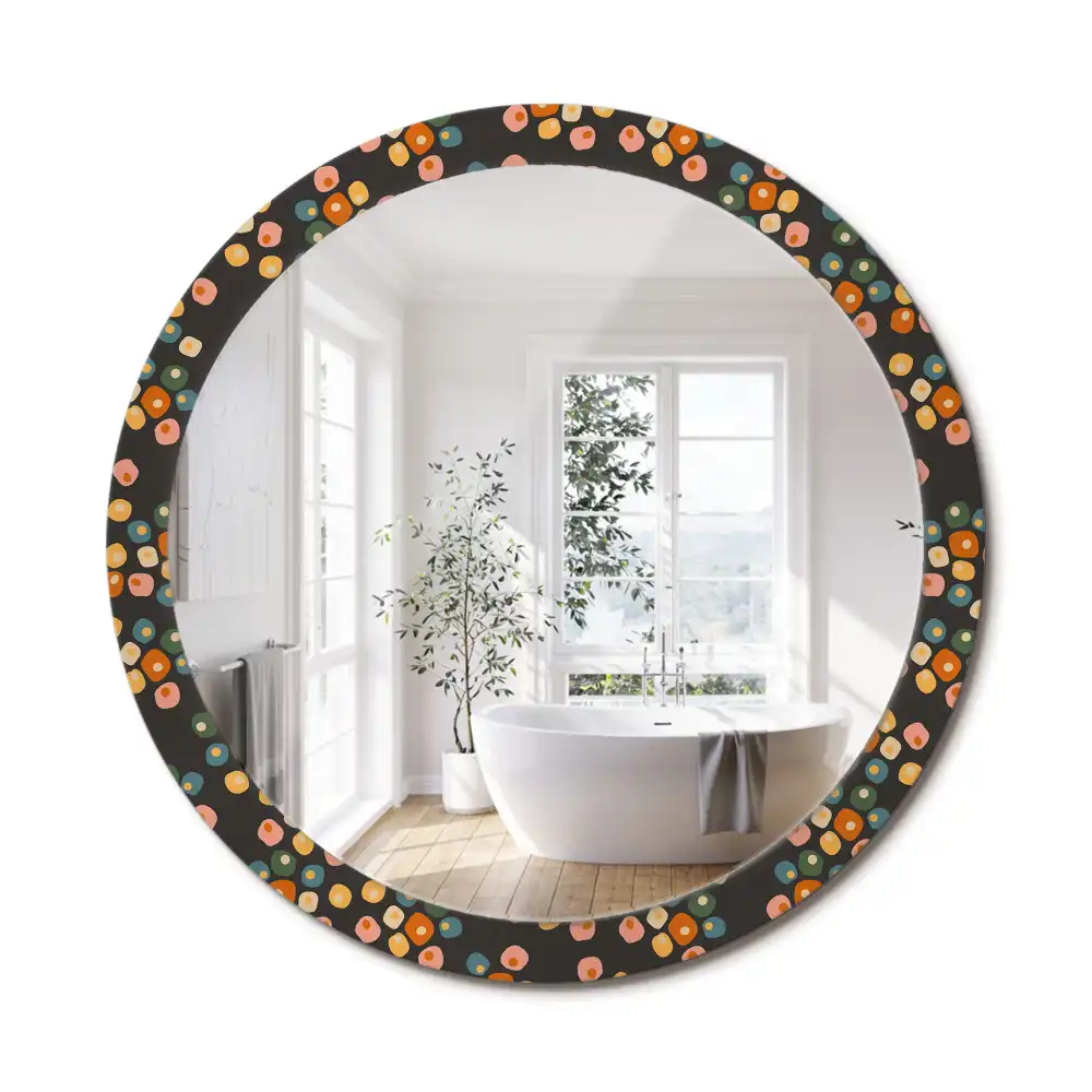 Oglindă rotundă decorativă cu model floral