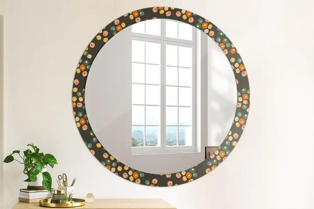 Oglindă rotundă decorativă cu model floral