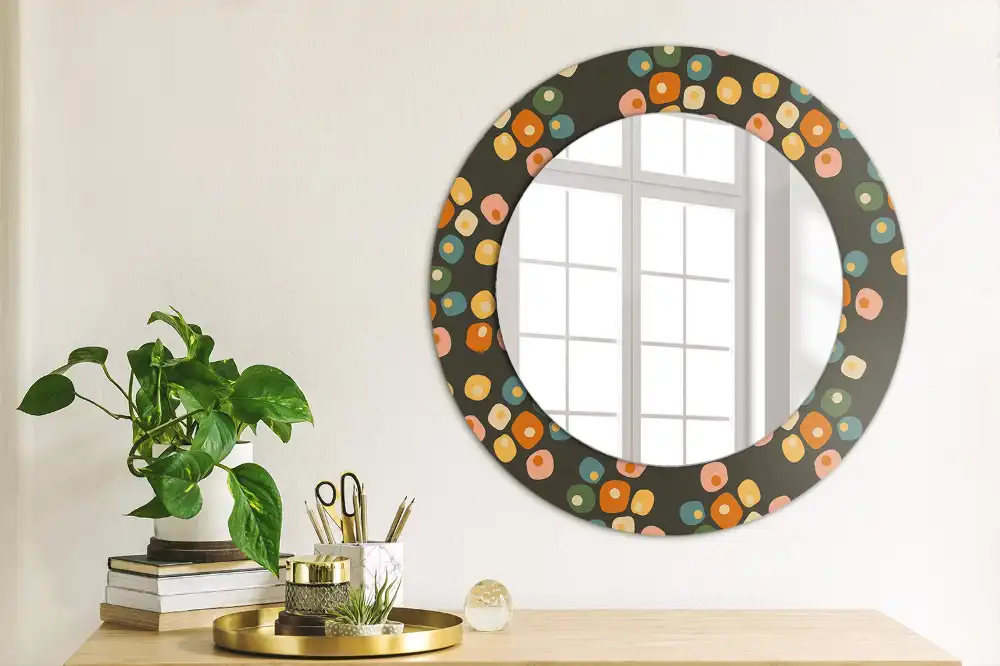 Oglindă rotundă decorativă cu model floral