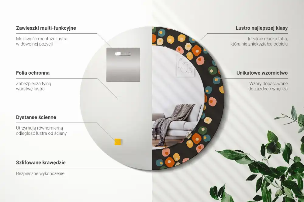 Oglindă rotundă decorativă cu model floral