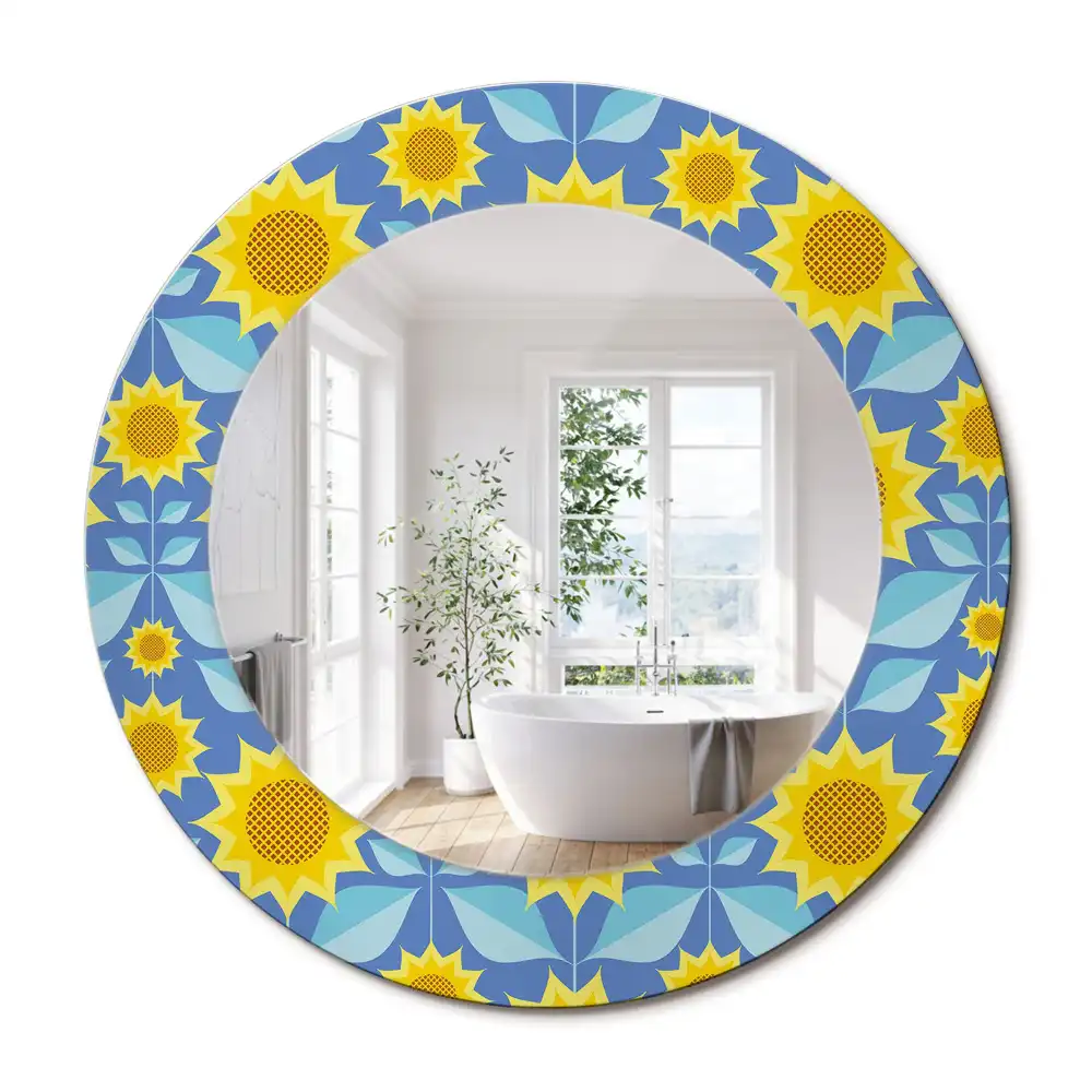 Oglindă rotundă cu imprimeu geometric floarea-soarelui