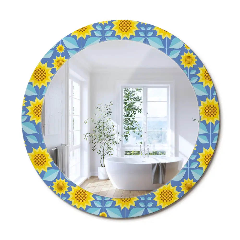 Oglindă rotundă cu imprimeu geometric floarea-soarelui