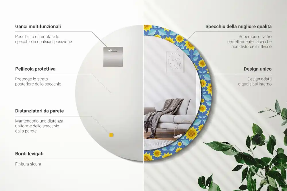 Oglindă rotundă cu imprimeu geometric floarea-soarelui