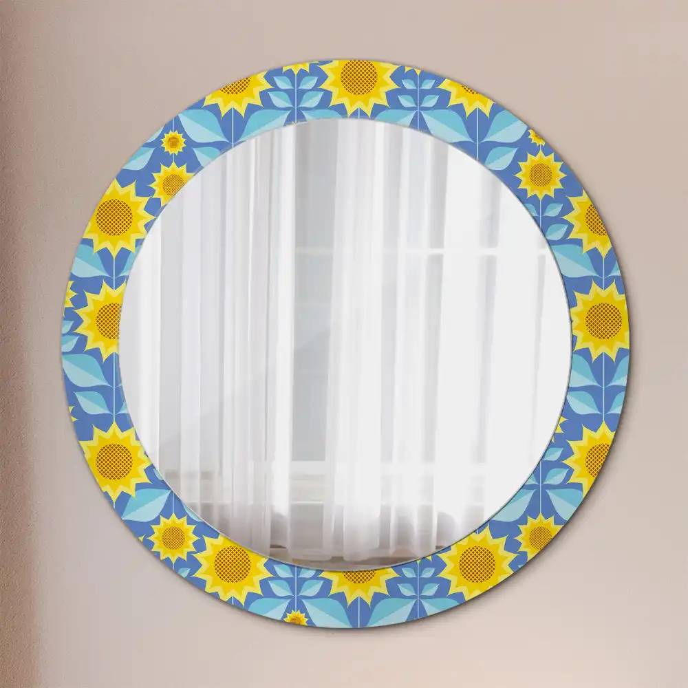 Oglindă rotundă cu imprimeu geometric floarea-soarelui