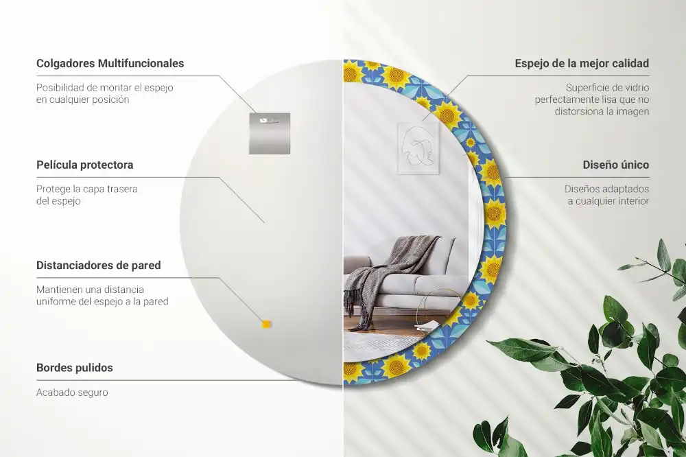 Oglindă rotundă cu imprimeu geometric floarea-soarelui