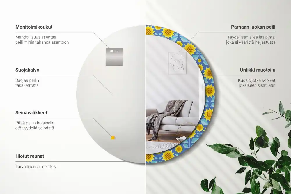 Oglindă rotundă cu imprimeu geometric floarea-soarelui