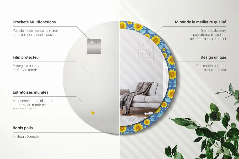 Oglindă rotundă cu imprimeu geometric floarea-soarelui